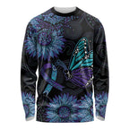 Australia Indigenous Long Sleeve Shirt Teal & Purple Sunflower Aboriginal Arts