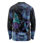 Australia Indigenous Long Sleeve Shirt Teal & Purple Sunflower Aboriginal Arts