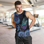 Australia Indigenous Men Tank Top Teal & Purple Sunflower Aboriginal Arts