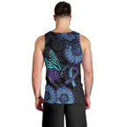 Australia Indigenous Men Tank Top Teal & Purple Sunflower Aboriginal Arts