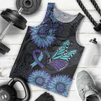 Australia Indigenous Men Tank Top Teal & Purple Sunflower Aboriginal Arts