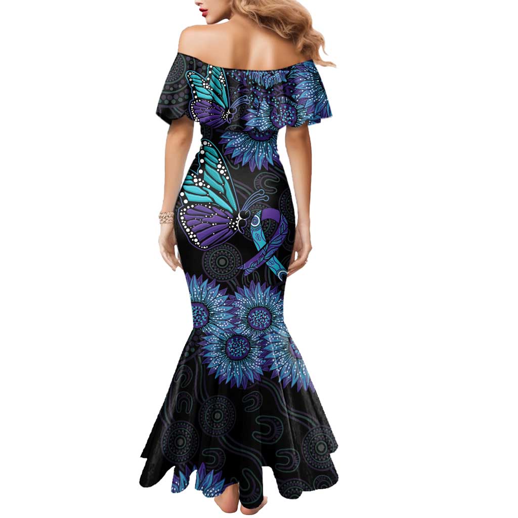 Australia Indigenous Mermaid Dress Teal & Purple Sunflower Aboriginal Arts