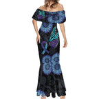Australia Indigenous Mermaid Dress Teal & Purple Sunflower Aboriginal Arts