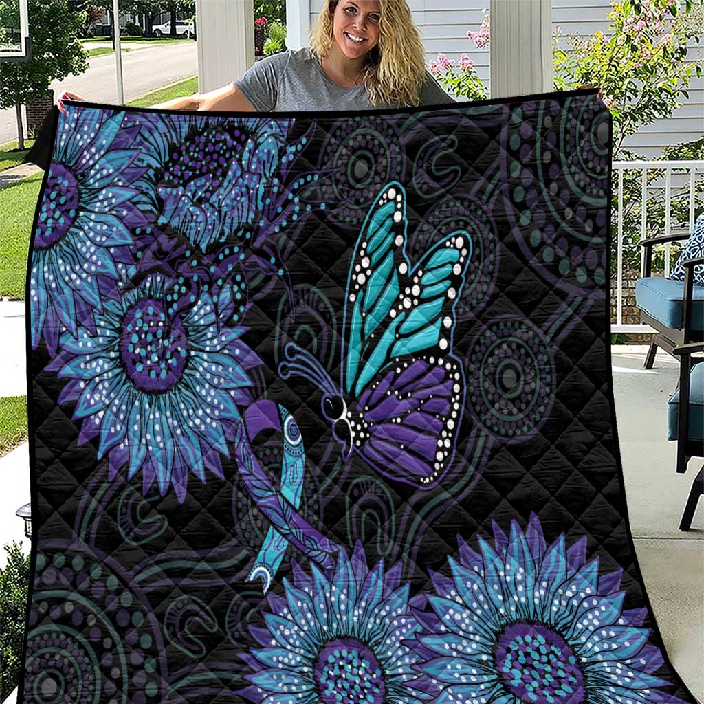 Australia Indigenous Quilt Teal & Purple Sunflower Aboriginal Arts