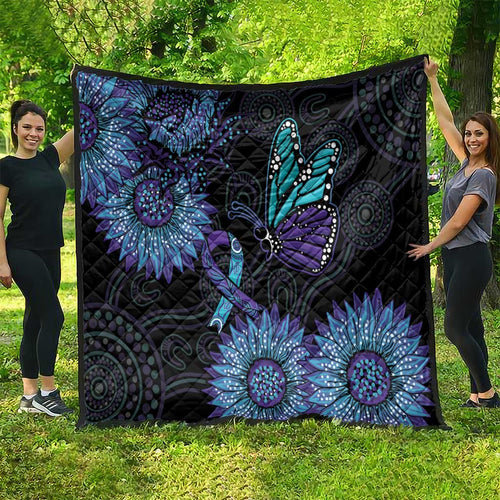 Australia Indigenous Quilt Teal & Purple Sunflower Aboriginal Arts