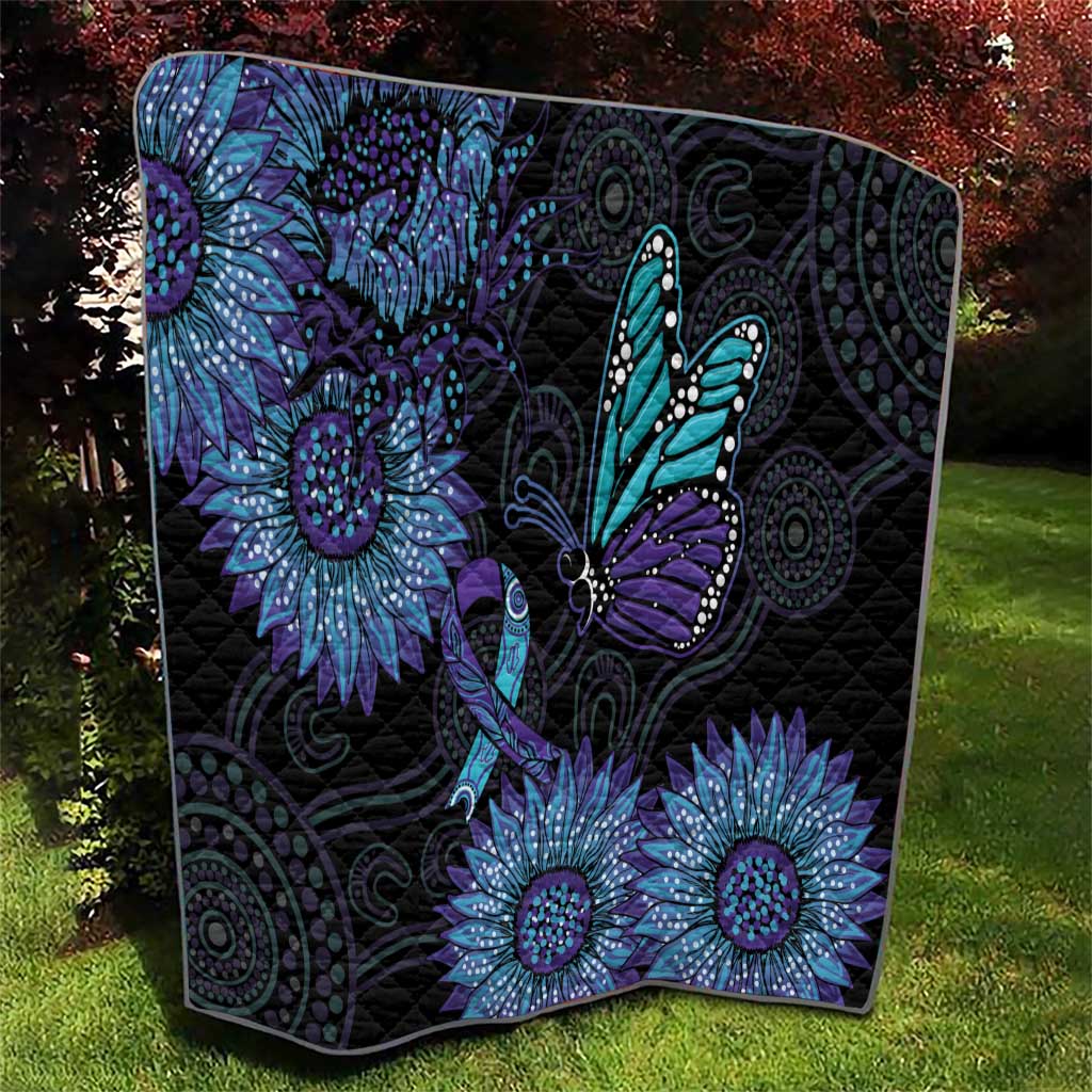 Australia Indigenous Quilt Teal & Purple Sunflower Aboriginal Arts