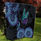 Australia Indigenous Quilt Teal & Purple Sunflower Aboriginal Arts
