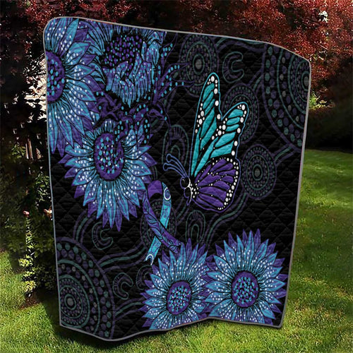 Australia Indigenous Quilt Teal & Purple Sunflower Aboriginal Arts
