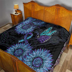 Australia Indigenous Quilt Teal & Purple Sunflower Aboriginal Arts