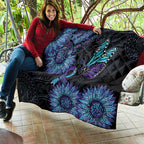Australia Indigenous Quilt Teal & Purple Sunflower Aboriginal Arts