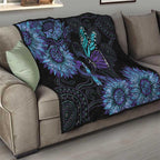 Australia Indigenous Quilt Teal & Purple Sunflower Aboriginal Arts