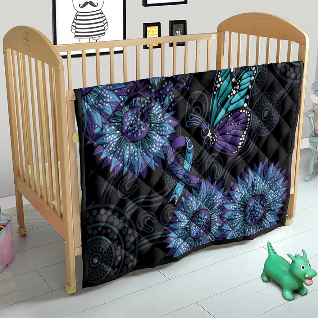 Australia Indigenous Quilt Teal & Purple Sunflower Aboriginal Arts