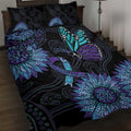 Australia Indigenous Quilt Bed Set Teal & Purple Sunflower Aboriginal Arts