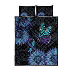 Australia Indigenous Quilt Bed Set Teal & Purple Sunflower Aboriginal Arts