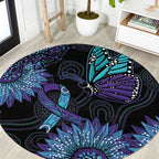 Australia Indigenous Round Carpet Teal & Purple Sunflower Aboriginal Arts