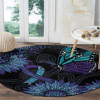 Australia Indigenous Round Carpet Teal & Purple Sunflower Aboriginal Arts