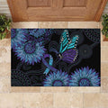 Australia Indigenous Rubber Doormat Teal & Purple Sunflower Aboriginal Arts