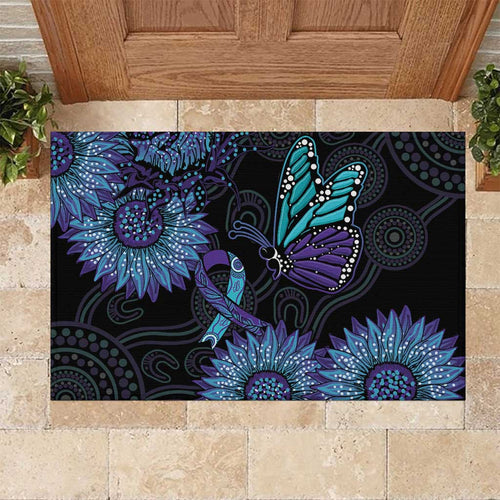 Australia Indigenous Rubber Doormat Teal & Purple Sunflower Aboriginal Arts