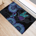 Australia Indigenous Rubber Doormat Teal & Purple Sunflower Aboriginal Arts