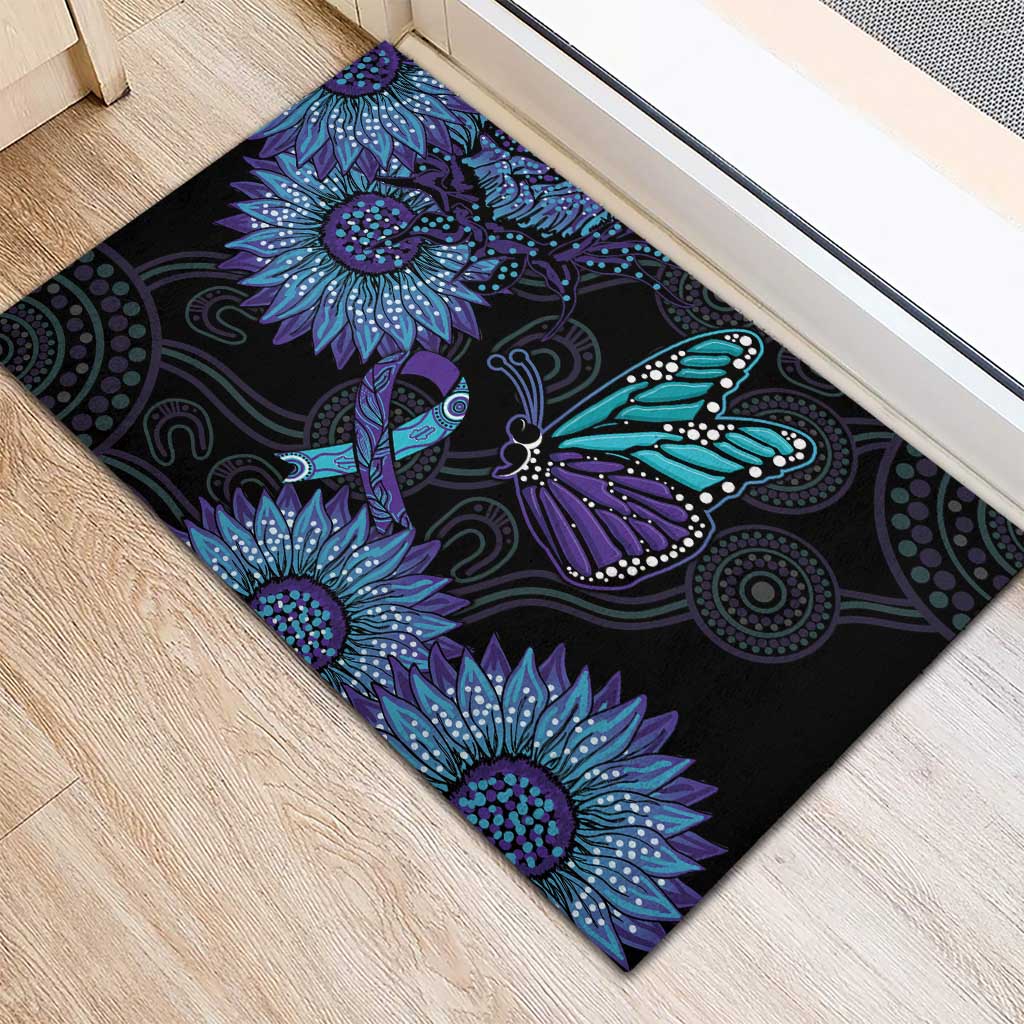 Australia Indigenous Rubber Doormat Teal & Purple Sunflower Aboriginal Arts