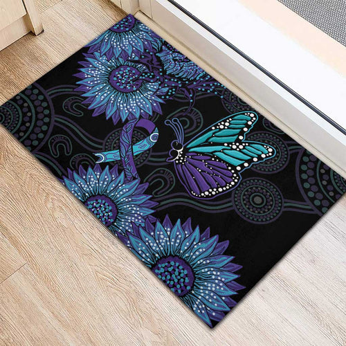 Australia Indigenous Rubber Doormat Teal & Purple Sunflower Aboriginal Arts