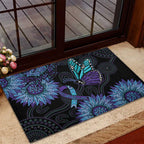 Australia Indigenous Rubber Doormat Teal & Purple Sunflower Aboriginal Arts