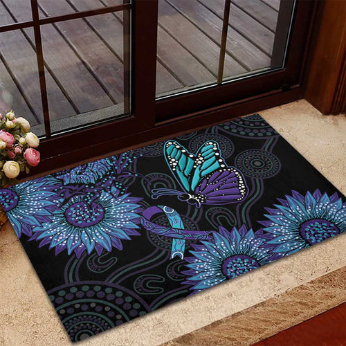 Australia Indigenous Rubber Doormat Teal & Purple Sunflower Aboriginal Arts