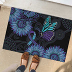 Australia Indigenous Rubber Doormat Teal & Purple Sunflower Aboriginal Arts
