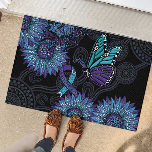 Australia Indigenous Rubber Doormat Teal & Purple Sunflower Aboriginal Arts