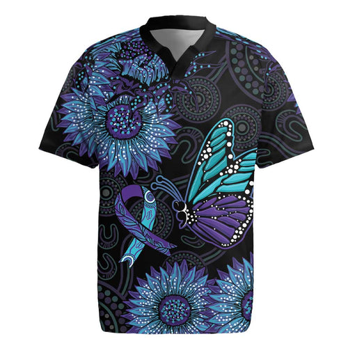 Australia Indigenous Rugby Jersey Teal & Purple Sunflower Aboriginal Arts