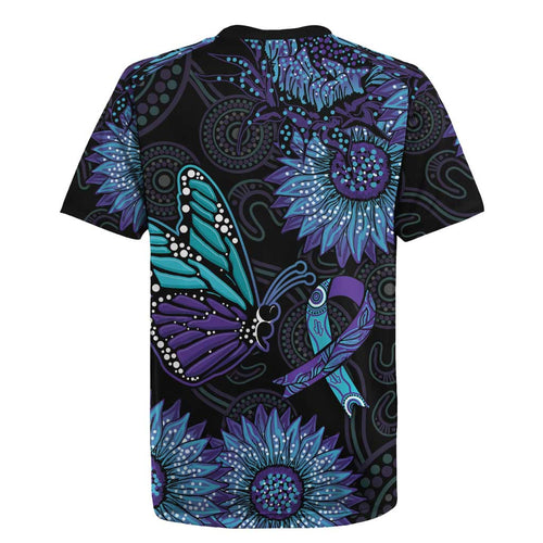 Australia Indigenous Rugby Jersey Teal & Purple Sunflower Aboriginal Arts