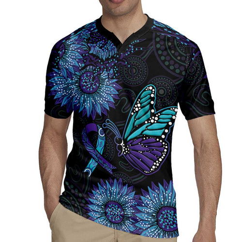 Australia Indigenous Rugby Jersey Teal & Purple Sunflower Aboriginal Arts