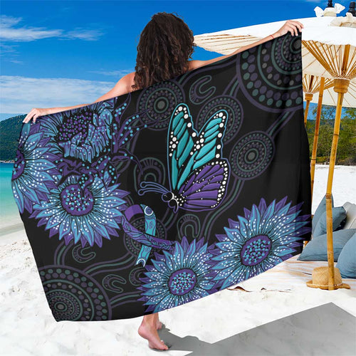 Australia Indigenous Sarong Teal & Purple Sunflower Aboriginal Arts