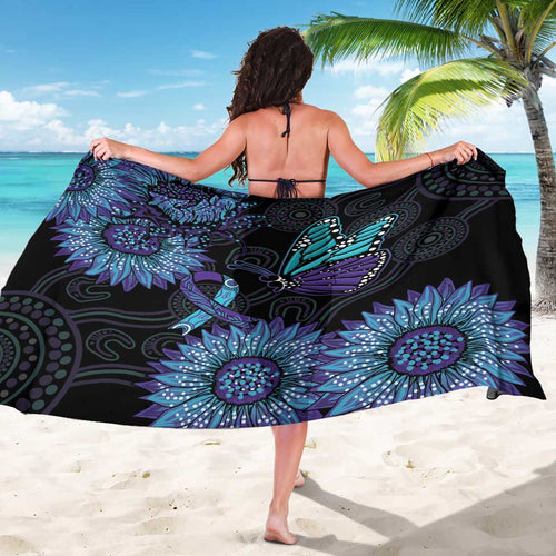 Australia Indigenous Sarong Teal & Purple Sunflower Aboriginal Arts