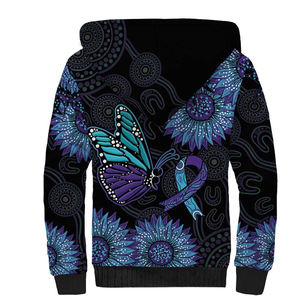 Australia Indigenous Sherpa Hoodie Teal & Purple Sunflower Aboriginal Arts