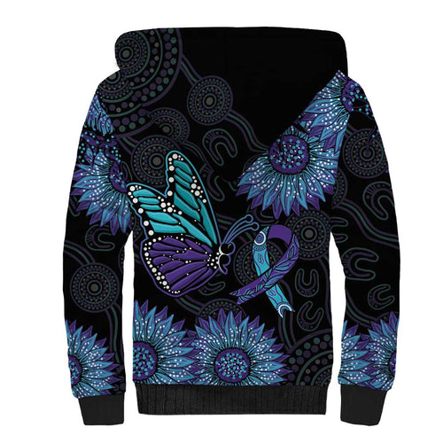 Australia Indigenous Sherpa Hoodie Teal & Purple Sunflower Aboriginal Arts