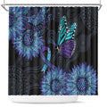 Australia Indigenous Shower Curtain Teal & Purple Sunflower Aboriginal Arts