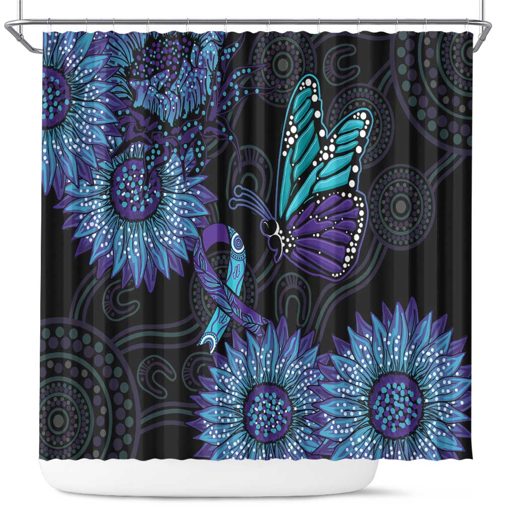 Australia Indigenous Shower Curtain Teal & Purple Sunflower Aboriginal Arts
