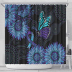 Australia Indigenous Shower Curtain Teal & Purple Sunflower Aboriginal Arts