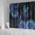 Australia Indigenous Shower Curtain Teal & Purple Sunflower Aboriginal Arts