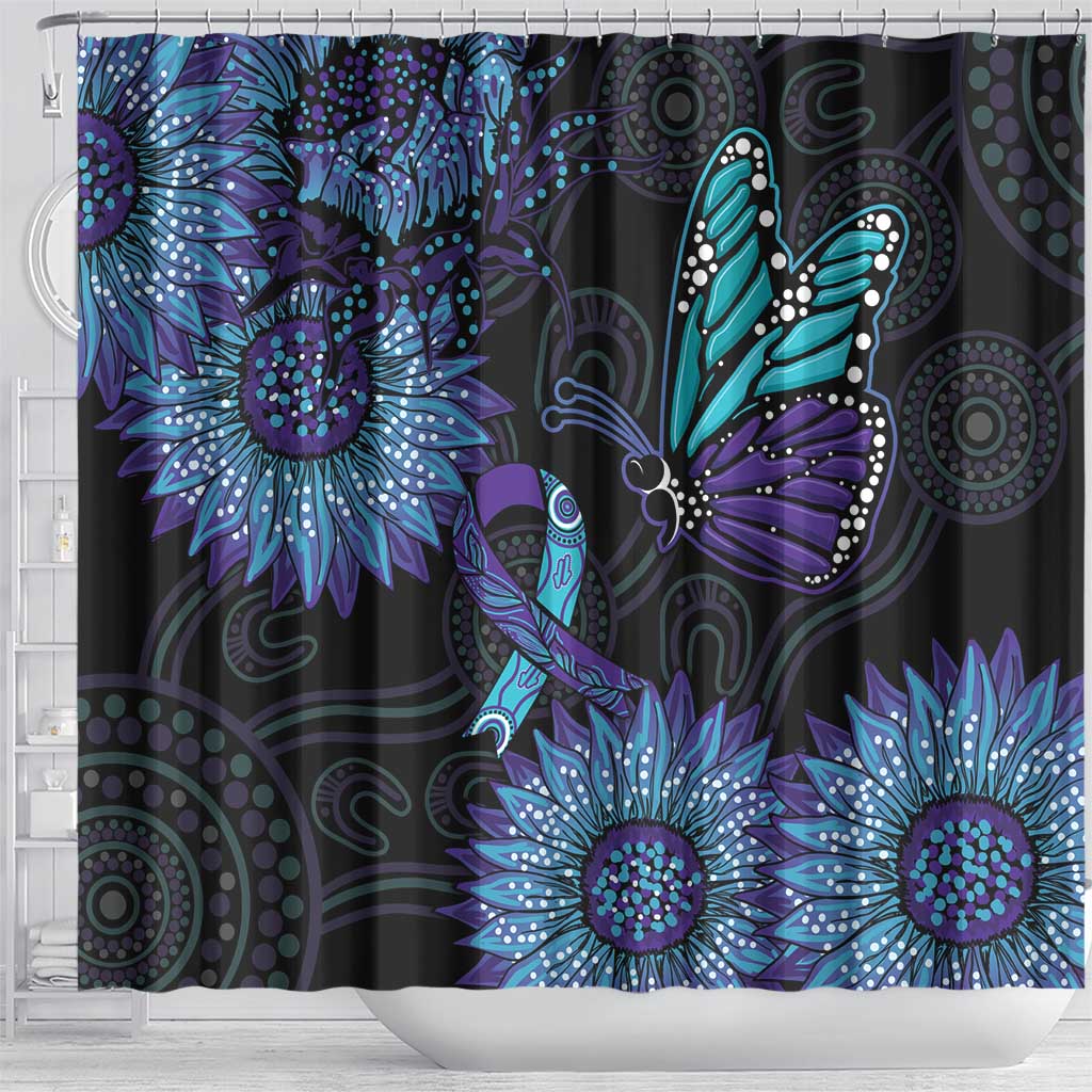 Australia Indigenous Shower Curtain Teal & Purple Sunflower Aboriginal Arts