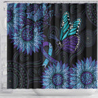 Australia Indigenous Shower Curtain Teal & Purple Sunflower Aboriginal Arts