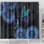 Australia Indigenous Shower Curtain Teal & Purple Sunflower Aboriginal Arts