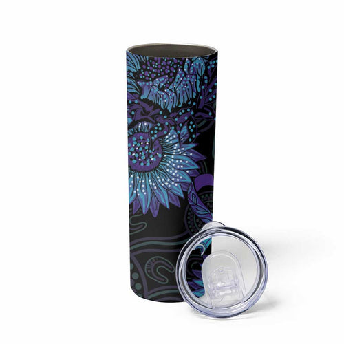 Australia Indigenous Skinny Tumbler Teal & Purple Sunflower Aboriginal Arts