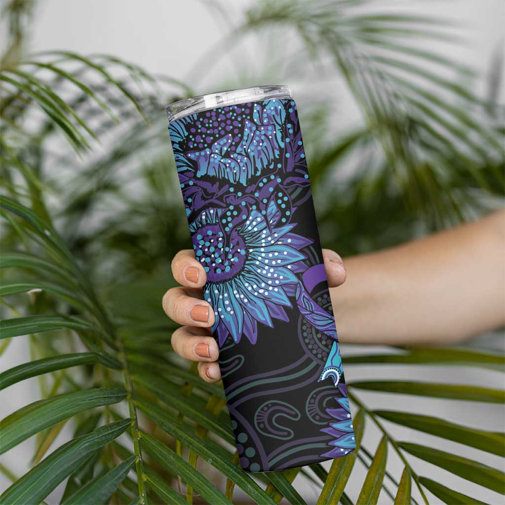 Australia Indigenous Skinny Tumbler Teal & Purple Sunflower Aboriginal Arts