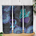 Australia Indigenous Skinny Tumbler Teal & Purple Sunflower Aboriginal Arts