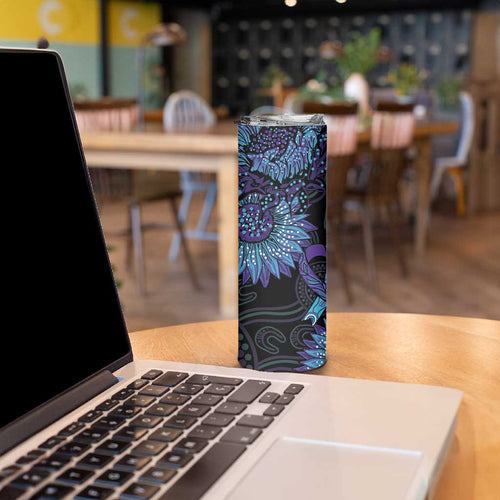 Australia Indigenous Skinny Tumbler Teal & Purple Sunflower Aboriginal Arts