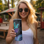 Australia Indigenous Skinny Tumbler Teal & Purple Sunflower Aboriginal Arts