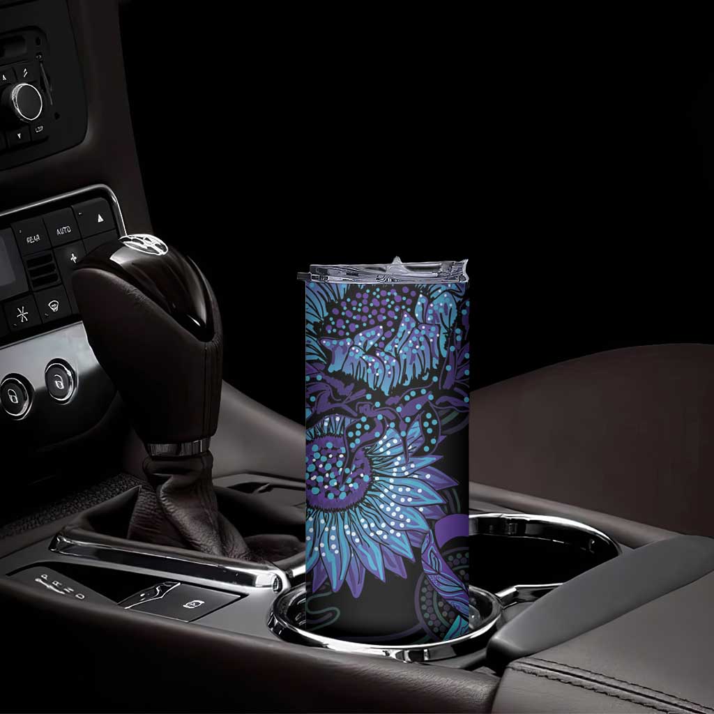 Australia Indigenous Skinny Tumbler Teal & Purple Sunflower Aboriginal Arts