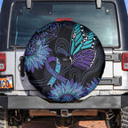 Australia Indigenous Spare Tire Cover Teal & Purple Sunflower Aboriginal Arts